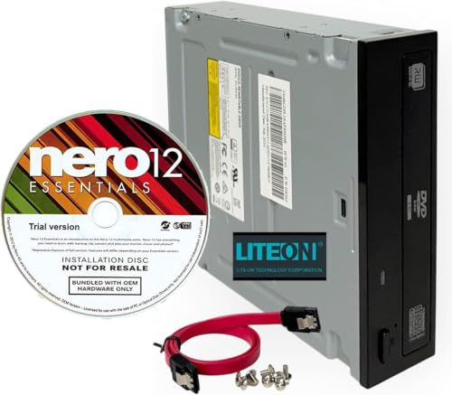 Lite-On 24X SATA DVD/CD Writer Drive, 5.25 DVD Playback Optical Drive with Nero 12 Essentials, Sata Cable & Screws, CD/DVD Burner for Desktop PC & Duplicator