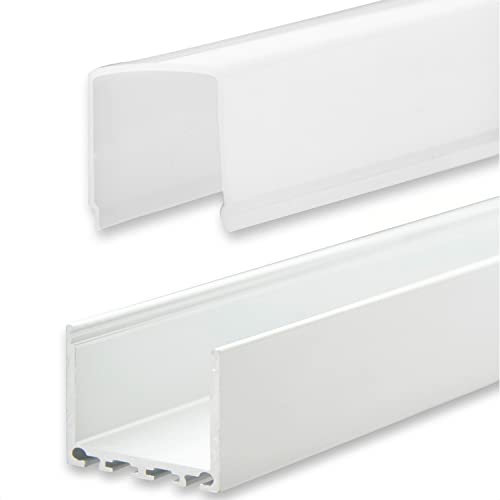 INNOVATE 2m LED Schiene - Aluminium U - Profil - Aluprofil für LED Stripes/Streifen - LED Kanal - ALU Leiste -(Alu U-Profil Maxi 24mm - hohe milchige Abdeckung)