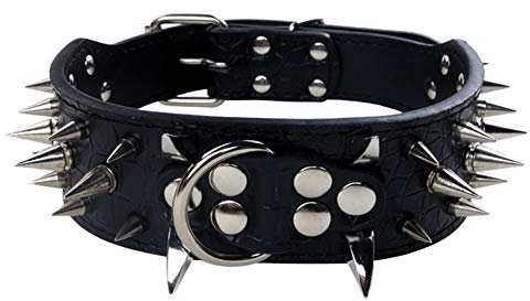 Hundehalsband Mit Scharfen Stacheln Besetzte Luxuriös Gepolsterte Lederhalsbänder für Mittelgroße Hunde 5cm Breite Halskette Gegen Beißen (L, SW-SB)