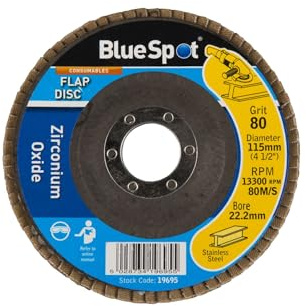 Blue Spot 19695 80 Grit Zirconium Oxide Flap Disc, 0 V, Black, 115 mm, 4.5-inch