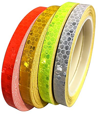 Gebildet 4Stück Reflektorband Klebeband für Sicherheit Warnklebeband Sicherheit Markierung Band(10mm*8m, Rot + Grün + Gelb + Weiß)