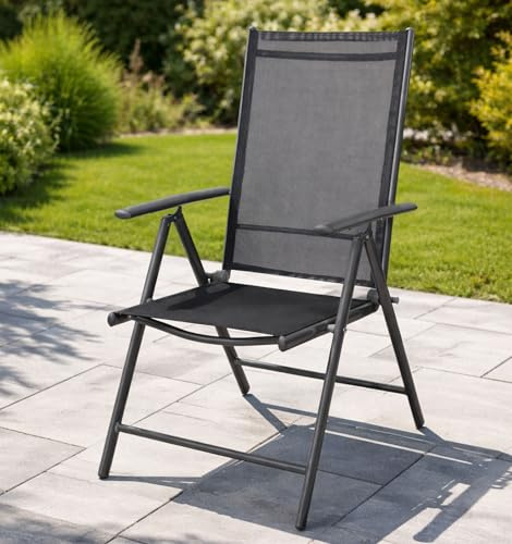 Mojawo Gartenstuhl - Hochlehner 7-Fach verstellbar - zusammenklappbar - Klappstuhl - witterungsbeständiges Aluminium - wetterfeste Gartenmöbel - Anthrazit/Anthrazit