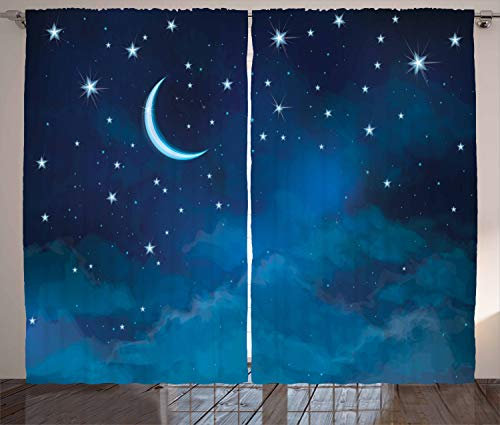 ABAKUHAUS Sterne Rustikaler Vorhang, Aquarell Nachthimmel, Wohnzimmer Universalband Gardinen mit Schlaufen und Haken, 280 x 175 cm, Nachtblau Hellblau
