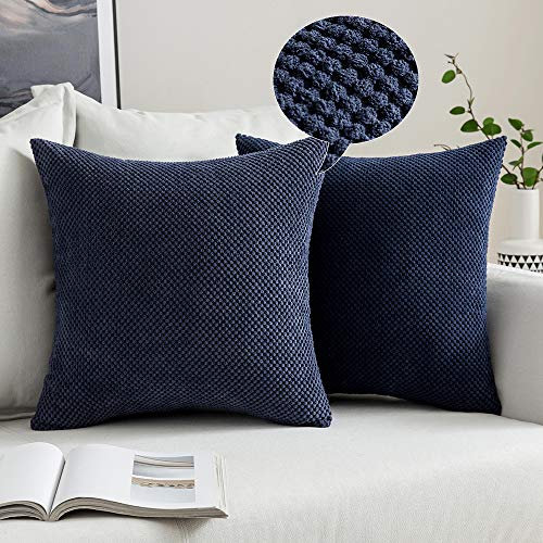 MIULEE 2er Set Kissenbezüge Dekokissen Körnig Dekorativ Kissenbezug Kissenhülle Sofakissen Deko Bezug Weich Zierkissen Kissen für Wohnzimmer Schlafzimmer 55x55cm Marineblau