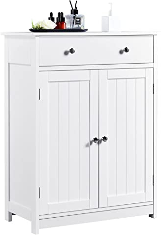 Yaheetech Meuble Salle de Bains avec Grand Tiroir/2 Portes/Etagère Amovible Salon Cuisine Chambre Armoire de Rangement 60x30x80cm