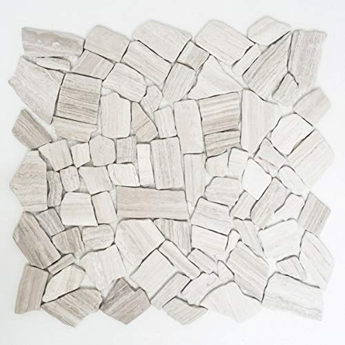 Mosaik Bruch Marmor Naturstein Polygonal Grau Streifen hellgrau silber Fliesenspiegel Wandverblender Küche - MOS44-0202