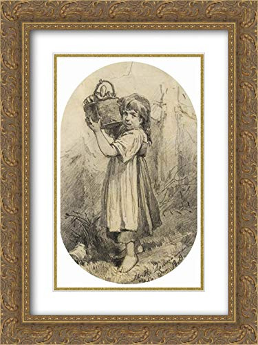 Girl With A Bast Basket 18x24 Gold Ornate Frame and Double Matted Museum Art Print by Viktor Vasnetsov