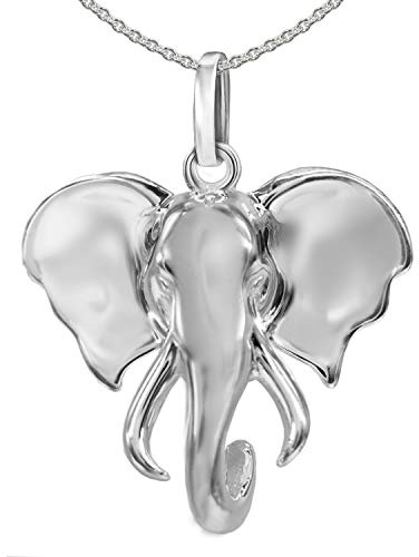 CLEVER SCHMUCK Set Silberner Elefant Kopf 20 mm von vorn figürlich plastisch natürliche Form mit Kette Erbs 45 cm STERLING SILBER 925