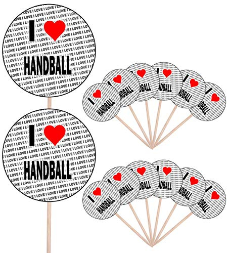 AK Giftshop I Love Handball – Party-Essen – Kuchen Cupcakes – Picks Sticks – Lebensmittelflaggen – stehende Dekorationen (14 Stück)