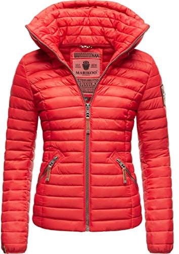 Marikoo Chaqueta de Transición para Mujer, Chaqueta Acolchada con Capucha Desmontable Löwenbaby, rojo, S