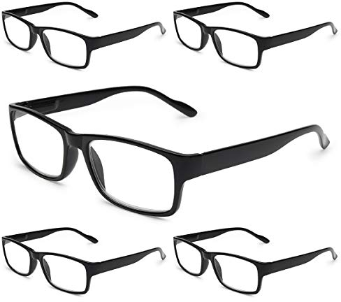 Gaoye Occhiali da lettura da 5 pacchi Blocco luce blu, lettori con cerniera a molla per donna Uomo Occhiali da vista leggeri con filtro antiriflesso (5 pacchi nero chiaro, 1.0)