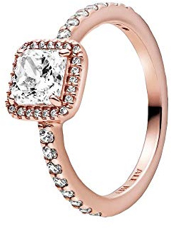 PANDORA Timeless - Anello punto luce quadrato, placcato in oro rosa 14k, con pietre di zirconia cubica incolori