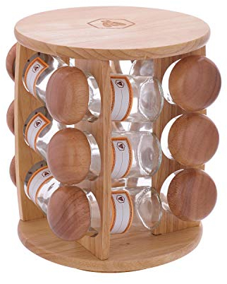 LAGUIOLE - Distributeur d'Epices - Etagère de 12 Pots en Verre- RangementsTransparents à Herbes - Couvercle Bois - 10 cl