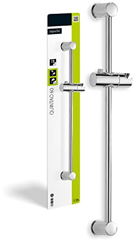 aquaSu® Quintao 72263 6 Barre de douche pour montage mural, avec patins, Ø 25 mm, à coller ou à percer, en métal, chromée, longueur : 60 cm, avec patin, diamètre : 25 mm, à coller ou à percer, en