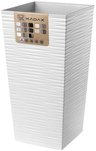 KADAX Elegante Vaso Alto per Piante da Interno ed Esterno Decorativo, Grande Fioriera in Plastica per Giardino e Balcone (Bianco, Irregolare, 36 cm)