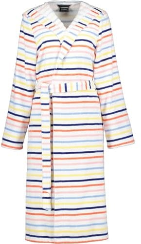 Cawö Home Bademäntel Damen Kapuze Streifen 3344 weiß-multicolor - 62 L