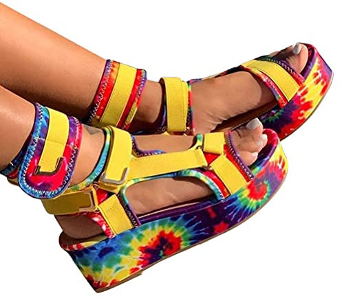 shownicer Sandales Paille Femme éTé Bout Ouvert Compensé Chaussure Semelle CompenséE Femme Mule Confort Femme Tong Cuir Femme C Jaune 39 EU