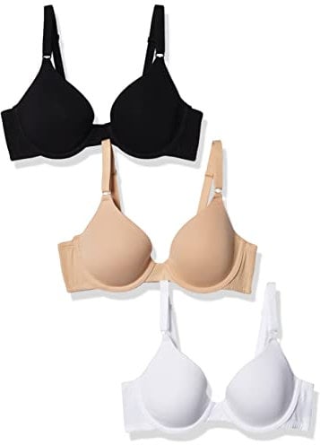 Fruit of the Loom Women's T-Shirt Bra, Opaque, Black Hue/Sand/White, 38D (Pack of 3)