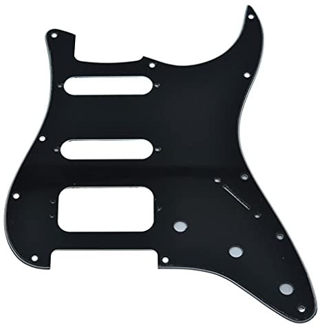Dopro 11-Hole Strat HSS Guitar Pickguard 3-Screw Humbucking Pickup Mount for American FD Stratocaster Black 3 Ply