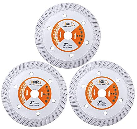 BGTEC Lama Turbo in Granito Diamantato - 3 pezzi 75mm Disco da Taglio per Cemento Armato, Pietre dure Artificiali e Naturali