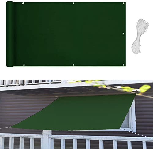 GAIJUAN Voile D'ombrage Toile 3x7M Imperméable Anti UV Voile Solaire avec Kit Accessoires pour Jardin Camping Terrasse Piscine, Vert Foncé