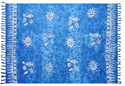 SAIVONA Pareo Sarong Strandtuch Damen - Wickelrock Strand - Handtuch Blickdicht als Wickeltuch oder Handtuchkleid und Wickelkleid Damen - Handarbeit aus Fair Trade Herstellung Batik Blau Meer