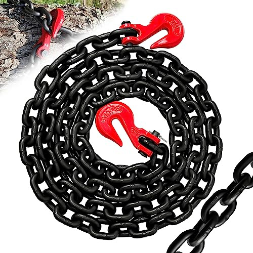 SENKEYFE G80 Transport Binder Chain 3/8×10 ft|Log Chain with Hooks Wll 7100 lbs for Heavy Duty|Safety Tow Chains Towing Trailer Extension|Secure Working Load for Tie-Down and Lifting(Oiled Black)