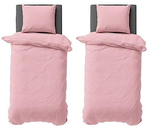 Visaggio Bettwäsche 4 teilig 155x220 cm Mikrofaser Uni Einfarbig Bettbezug Set mit Reißverschluss Deckenbezug Rosa