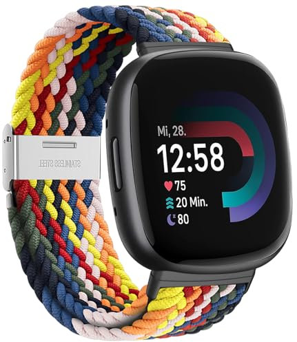 Dumgeo Solo Loop Armband für Fitbit Versa 3/4, Sense/Sense 2 - Verstellbarer Geflochtener Elastischer Sportarmband aus Nylon