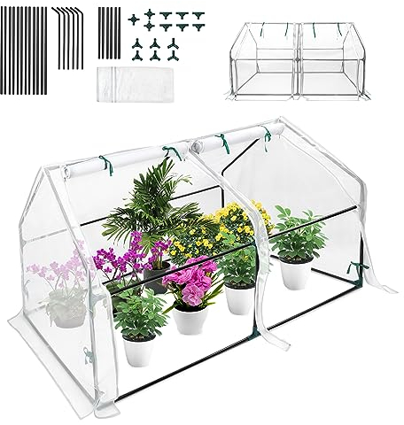 LZQ Serra in pellicola per pomodori, con 2 ante arrotolabili, a prova di cimici, tetto a punta, bassa, resistente ai raggi UV, per piante da giardino, bianco, 180 x 90 x 90 x 90 cm