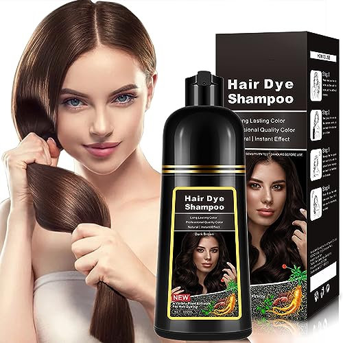 Champú Tinte Café Oscuro Natural 500ml, 3-IN-1 Champú Tinte para Cubrir las Canas, Cabello Castaño Nutre & Oscurece para Hombres Mujeres en 10-15 mins (Dark Brown)