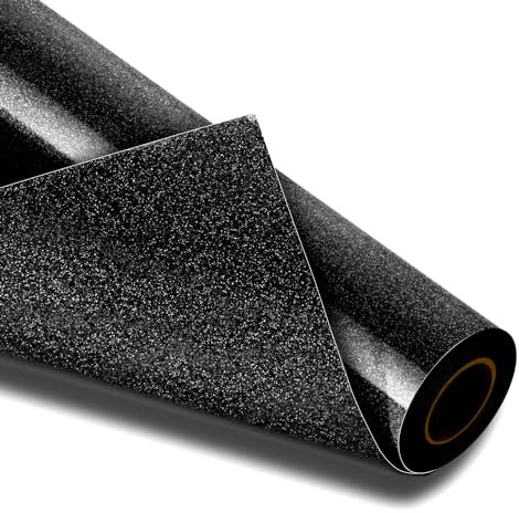 VinylRus Black Glitter HTV Heat Transfer Vinyl Roll-12 x 10ft Black Glitter HTV Vinyl for T-Shirt Clothing Bags,Glitter Iron on Vinyl for All Cutter Machine - Easy to Cut and Weed