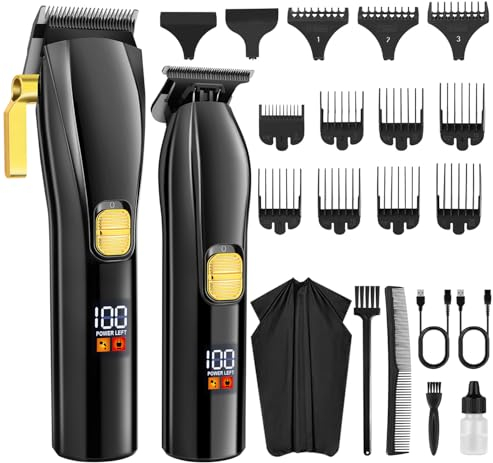 Profi Haarschneidemaschine und T-Klingen Trimmer Kit für Herren Schnurloser Barber Haarschneider, Präzisions Haartrimmer Bartschneider Barttrimmer Set für Männer Mit LED -Anzeige