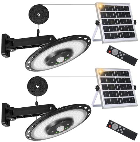 Lixada Lot de 2 lampes solaires d'extérieur - 180 LED - Batterie 4400 mAh - Avec câble de 5 m - Étanche IP65 - Détecteur de mouvement - 5 modes - Pour l'intérieur et l'extérieur - Pour jardin,