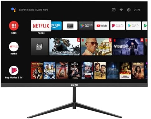 TuTu Smart Monitor 25 Zoll Android OS VA Panel FHD 1080P/60Hz, integrierter Lautsprecher, WiFi, Bluetooth, ultradünn, dreiseitig Rahmenlos, Zugriff auf Netflix, Prime Video, YouTube usw.