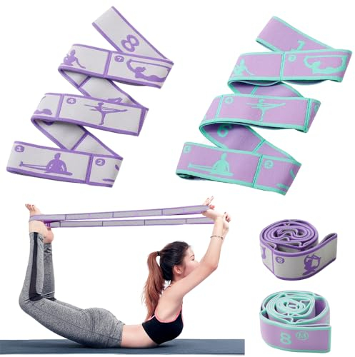 Wnddle Yoga Stretching Band, 2 Stück - Hochelastischer Gymnastikband mit 8 Schleifen, Dehnungsband für Yoga & Fitness