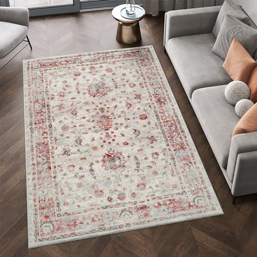 TAPISO Retro Teppich Kurzflor Vintage Rostbraun Grau Ornament Blumen Rahmen Klassisch Wohnzimmer Schlafzimmer ÖKO-TEX 160 x 220 cm