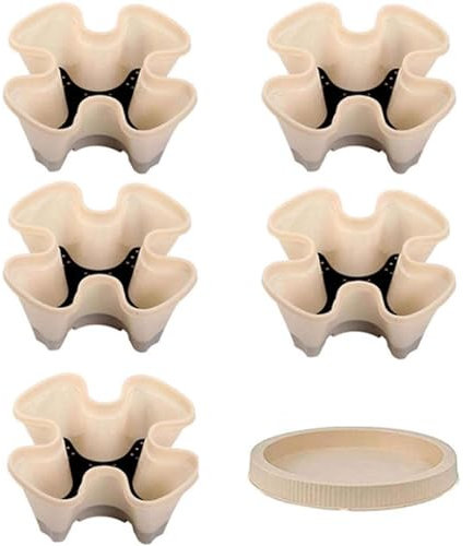 MAYFABD Planteur de Fraise Empilable Tour à Fleurs Multicouche Combinaison Verticale Planteur d'herbes à Quatre pétales Pot de Fleur en Plastique avec Plateau pour Balcon,C