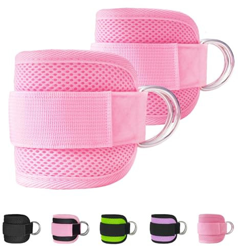 Langmeil 1pair Comfort Ankle Strap for Cable Machine, Exercise Resistance Band, Fitness Work Out Cuff Attachment for Home & Gym, Booty Workouts Kickbacks, Leg Extensions, Hip Abductors Men Women -Pink