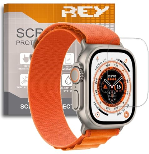 REY Protector de Pantalla para Apple Watch Ultra 49mm - Apple Watch Ultra 2 49mm, Cristal Vidrio Templado Premium