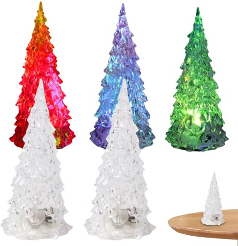 Árbol de Navidad de fibra óptica pequeña 5pcs 7 colores cambiando mini árbol de Navidad con luces Led alimentado por batería Pequeño árbol de Navidad para decoración de Navidad esferas de regalos
