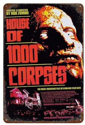 GIOEPWSWUI Filmposter House of 1000 Corps, Wanddekoration, Kunst, Metallblechposter, moderne Heimdekoration, Kunst, Metallposter, Hausbar, Laden, Dekorationen, Vintage-Schild, Geschenk, 30 x 20 cm