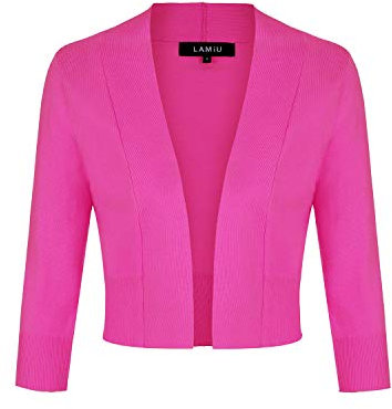 LADI TREND Cropped Cardigans for Women 3/4 Sleeve Open Front Cute Bolero Knit Sweater (Fuchsia M)