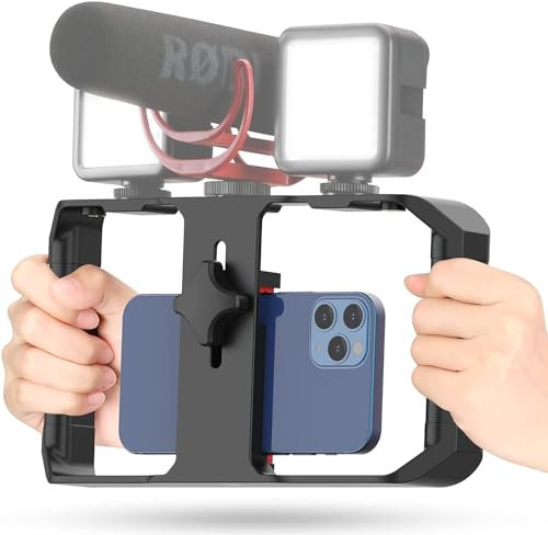 VIDIFY U-Rig Pro Smartphone Video Rig Handheld Phone Stabiliser Filmmaking Cage With 3 Cold Shoe Mounts, 1/4 Screw for iPhone 16 15 14 13 12 Pro Max, Samsung Galaxy