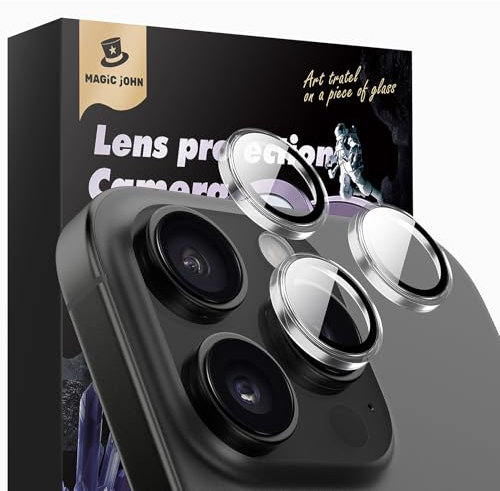 MAGIC JOHN [2 Set for iPhone 16 Pro/16 Pro Max Camera Lens Protector, Ultra HD Metal Individual Ring, 9H Tempered Glass, with Installation Kit, Clear