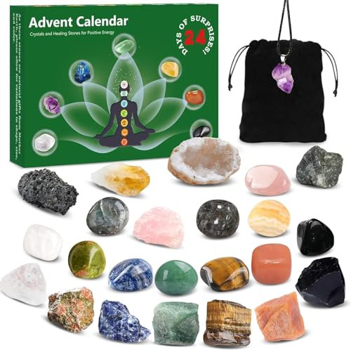 Adventskalender 2024 Kinder für Kristall - 24 Tage Weihnachtskalender Countdown mit Natürlichen Edelsteine, Wissenschaftliches Weihnachts Geschenke für Jungen, Mädchen und Geologie Enthusiasten