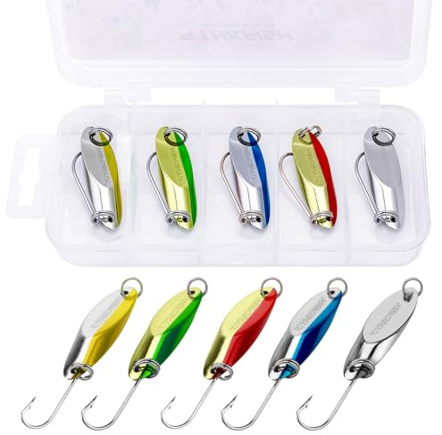 THKFISH 5 Stück Metall Fischköder, Blinker Angeln, Angelköder Set, Meerforellenblinker, Spoons Forelle, Pilker, Fischköder für Spinnfischen und Jiggen P01-YUER