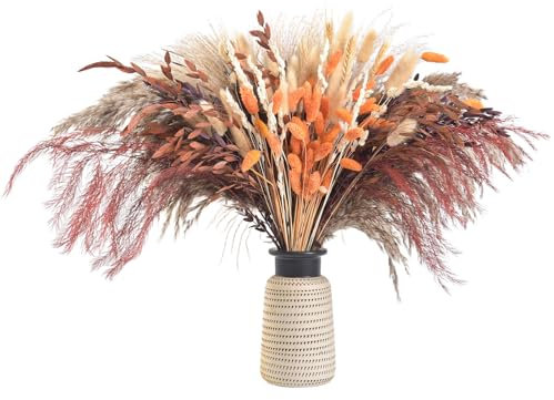 PatNlevs Boho Pampasgras Deko, Natürliche Trockenblumen Herbst, getrocknetes Pampasgras-Bouquet für Tischdeko Hochzeiten, rustikale Partys und Babyshower-Dekorationen (109PCS)