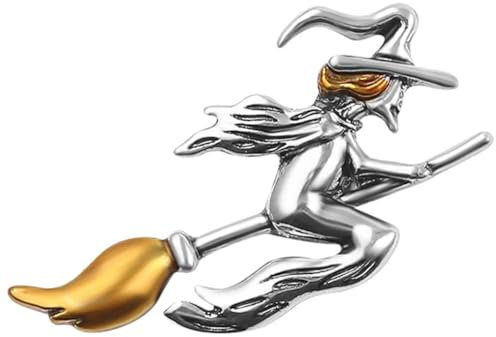 Alte Stil Hexe auf Broomstick Pin Brosche Magische Halloween silbry Geschenkschmuck, Halloween