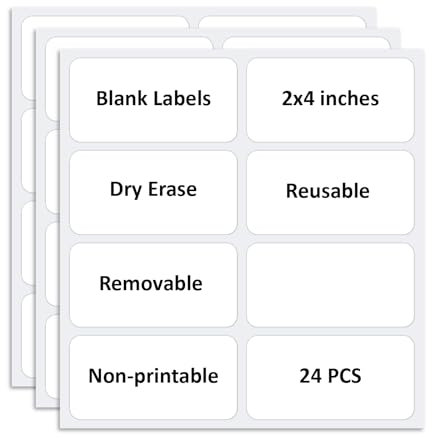 SVNOOC Mehrfachverwendung abnehmbare Etiketten, Trocken Abwischbare Etiketten Aufkleber, weiß, nicht druckbar, leere Etiketten, wiederverwendbare Haftnotizen (Weiß -24stück)